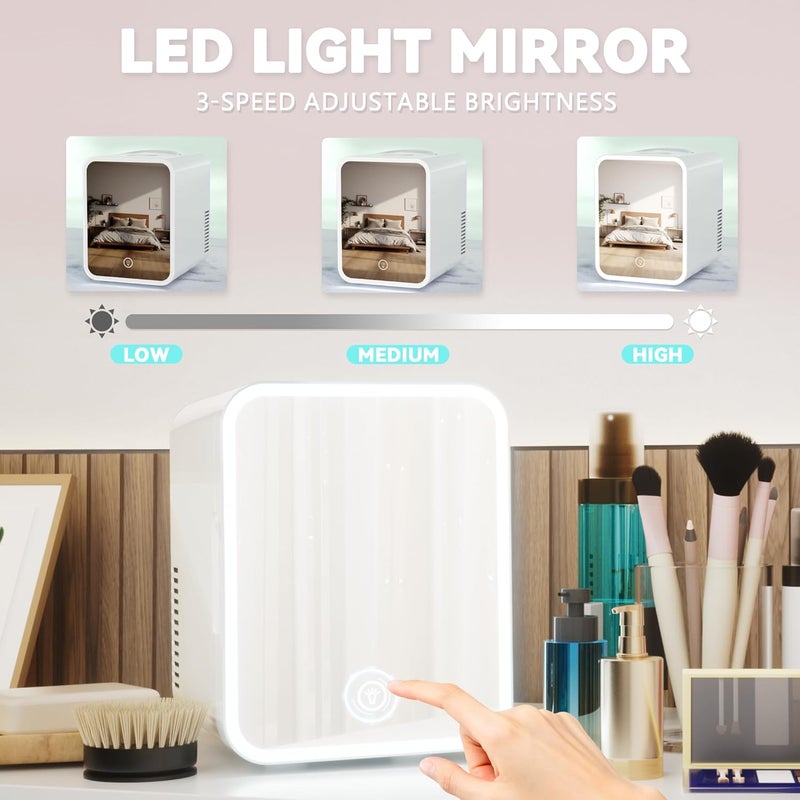 EUHOMY Mini Fridge, 5L AC/DC Small Refrigerator with Dimmable LED Mirror, Portable Cooler and Warmer for Skin Care, Cosmetics, Beverage, 5L Makeup Mini Skincare Fridge for Bedroom, Car, Office, White - Image 4